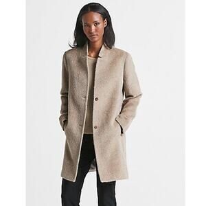 EILEEN FISHER Sheared Suri Alpaca Notched Collar Car Coat 3/4 Length